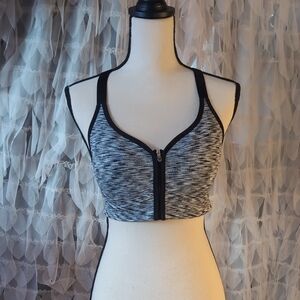 Zipper Front Black and Gray Sports Bra